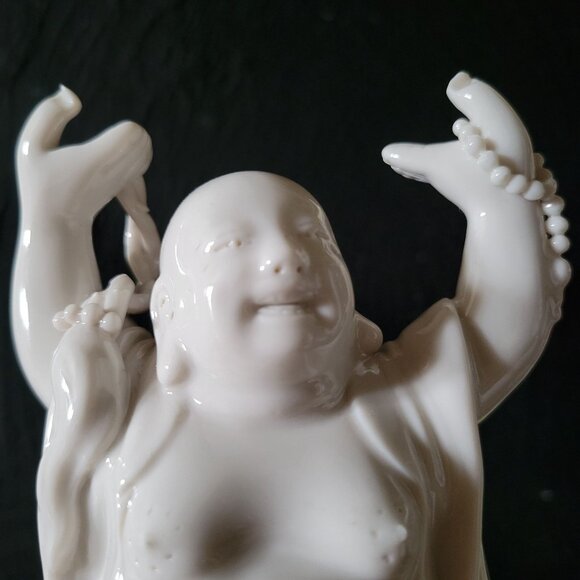 Vintage Blanc de Chine White Porcelain Laughing Buddha Statue Figurine - Picture 2 of 7